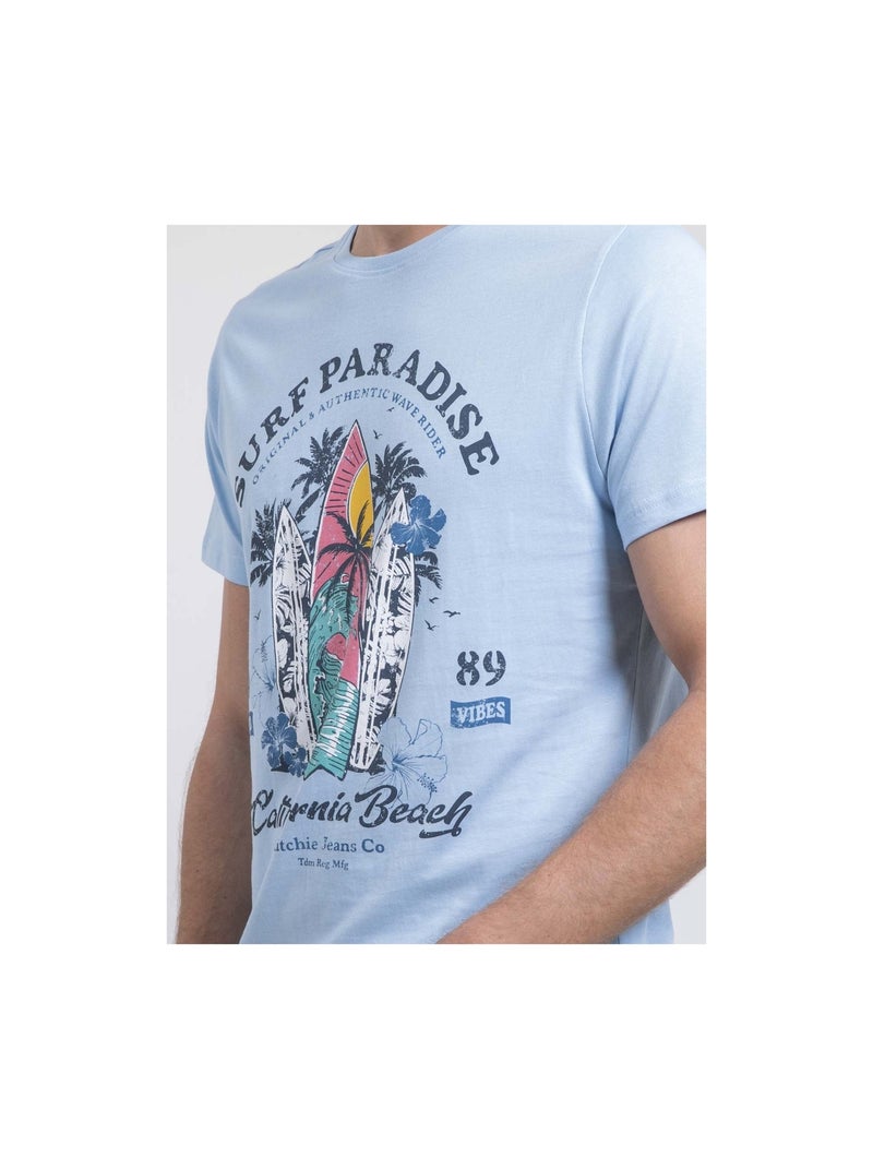 T-shirt col rond pur coton NOUKIWI Bleu ciel - Kiabi