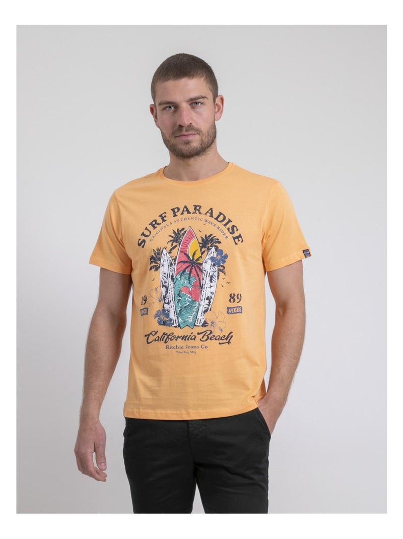 T-shirt col rond pur coton NOUKIWI Orange - Kiabi