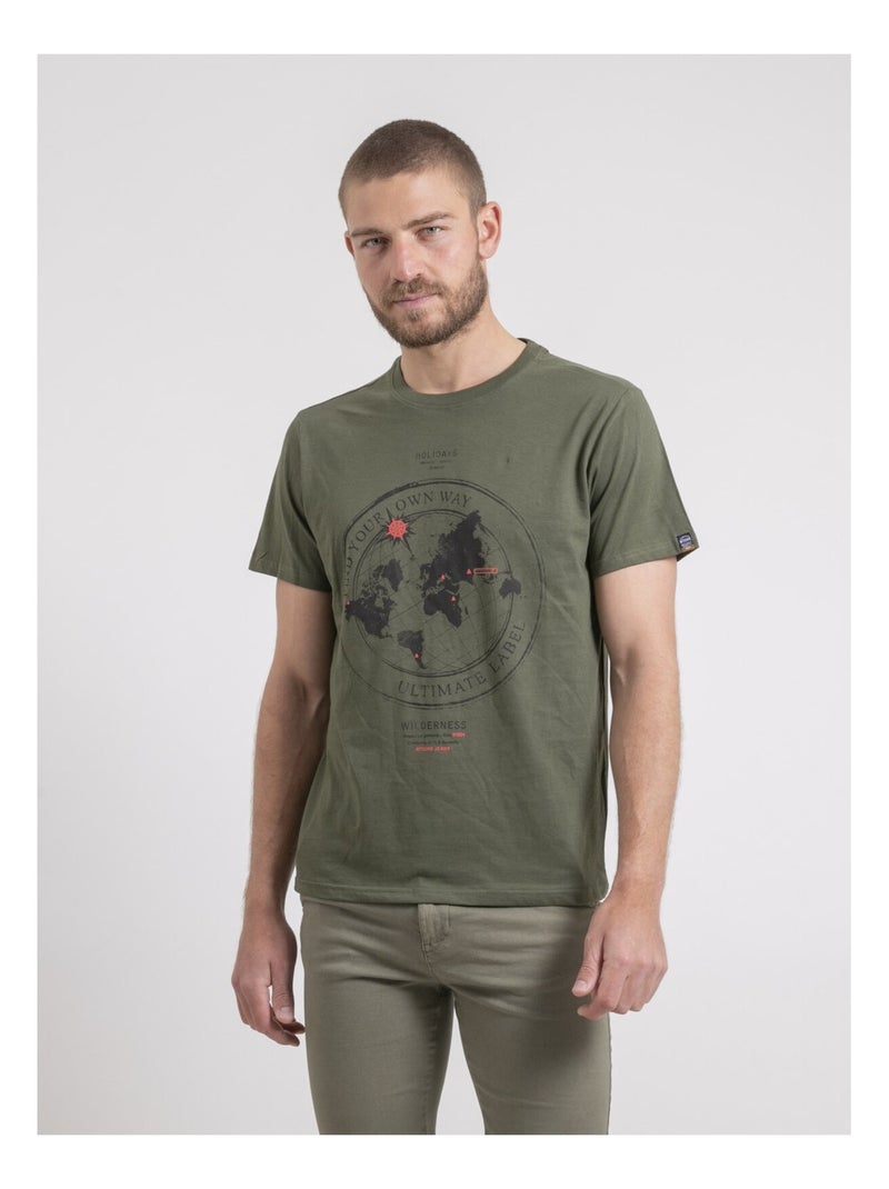 T-shirt col rond pur coton NOULAME Kaki - Kiabi