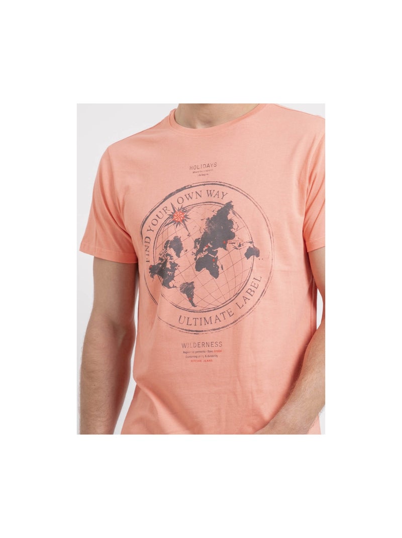 T-shirt col rond pur coton NOULAME Orange corail - Kiabi