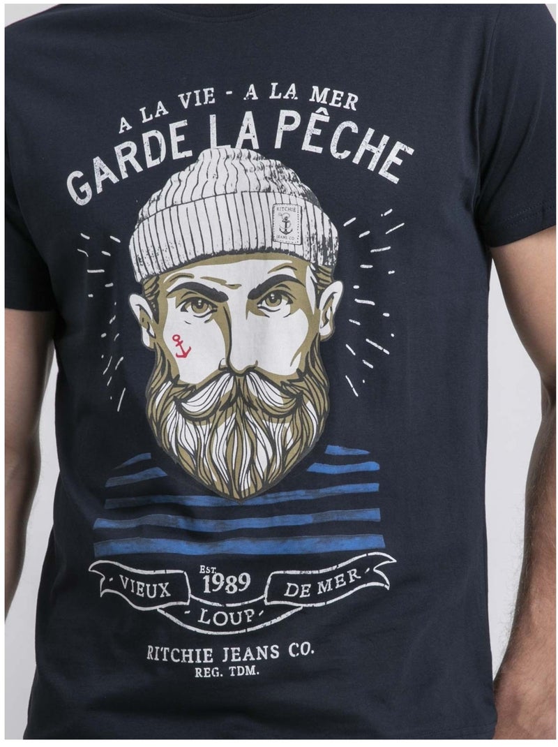 T-shirt col rond pur coton NOULANDY Bleu marine - Kiabi