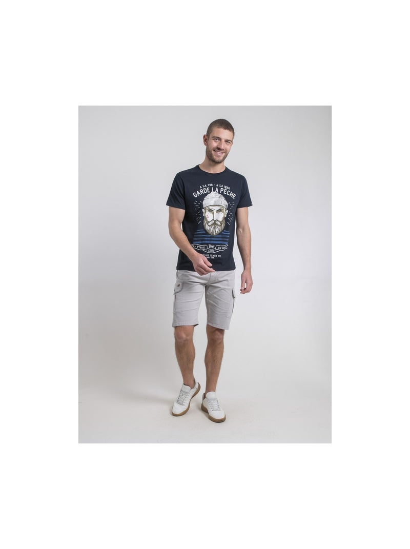 T-shirt col rond pur coton NOULANDY Bleu marine - Kiabi