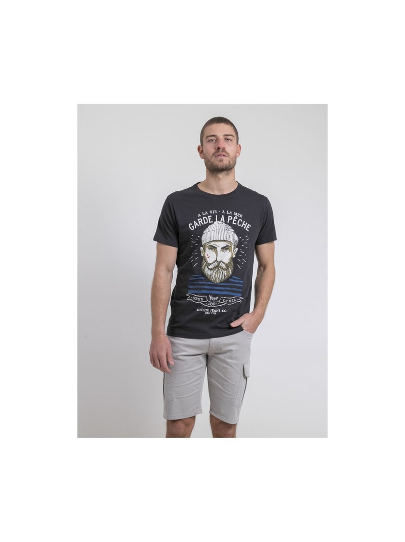 T-shirt col rond pur coton NOULANDY gris anthracite - Kiabi