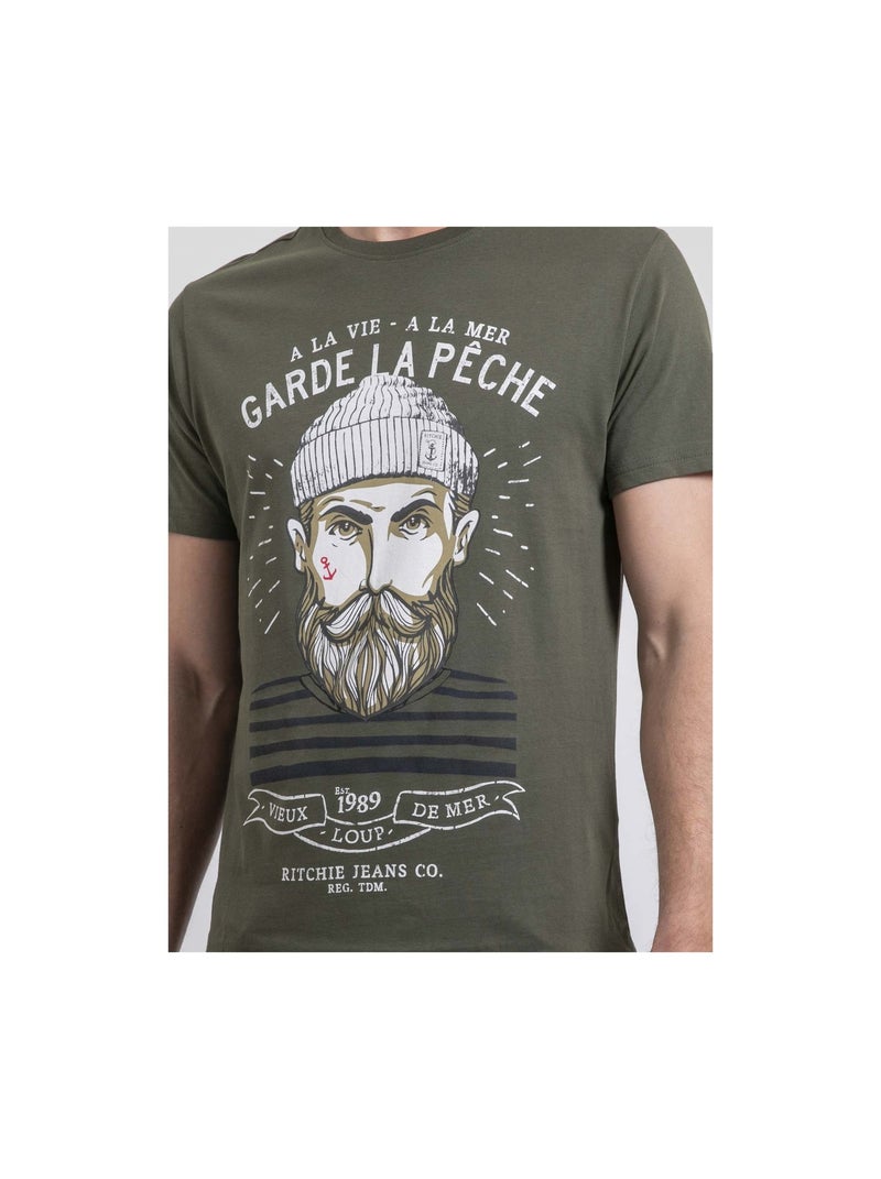 T-shirt col rond pur coton NOULANDY Kaki - Kiabi