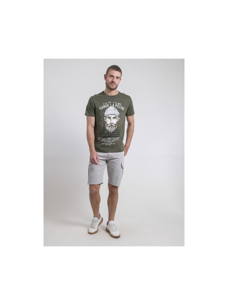 T-shirt col rond pur coton NOULANDY Kaki - Kiabi