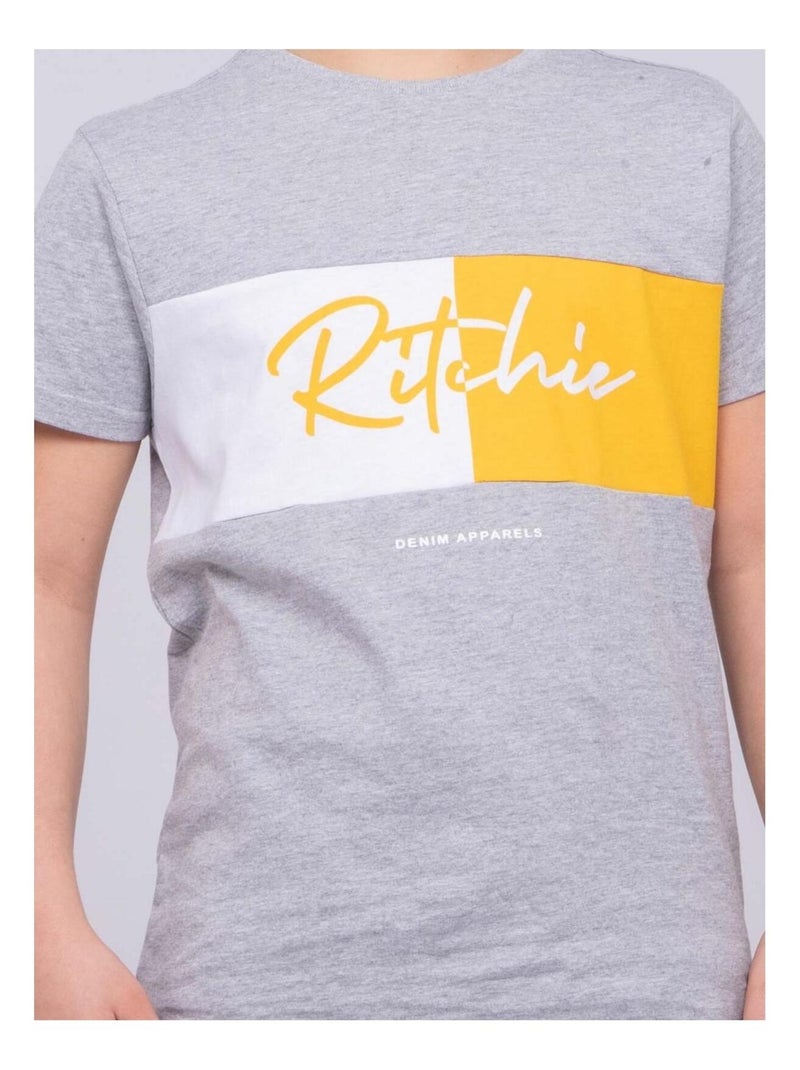 T-shirt col rond pur coton NOWARE garçon Gris chiné - Kiabi