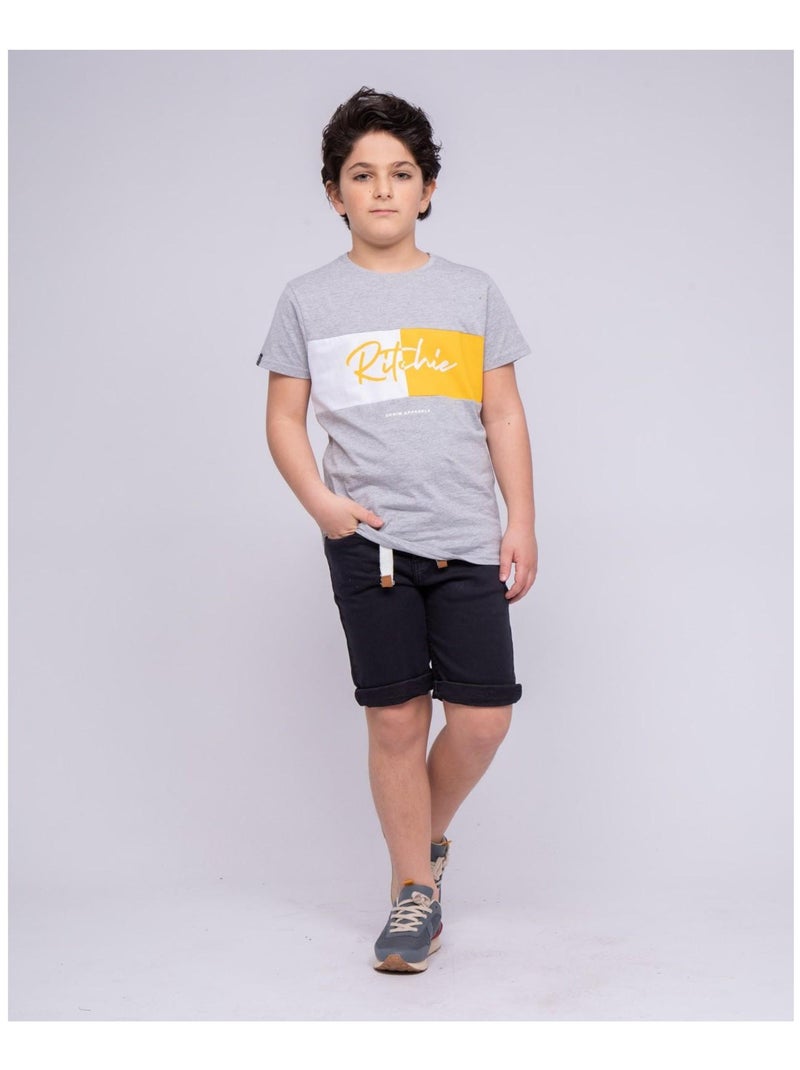 T-shirt col rond pur coton NOWARE garçon Gris chiné - Kiabi