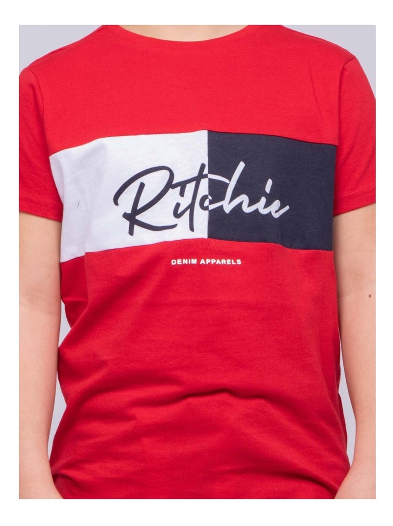 T-shirt col rond pur coton NOWARE garçon Rouge - Kiabi
