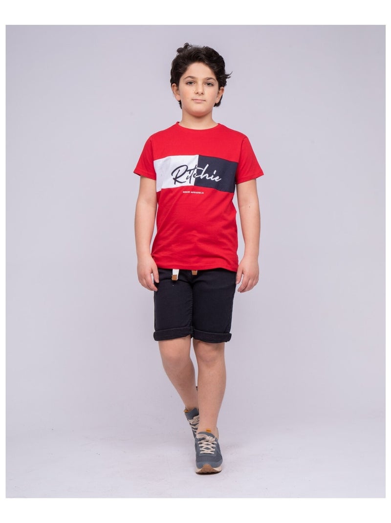 T-shirt col rond pur coton NOWARE garçon Rouge - Kiabi
