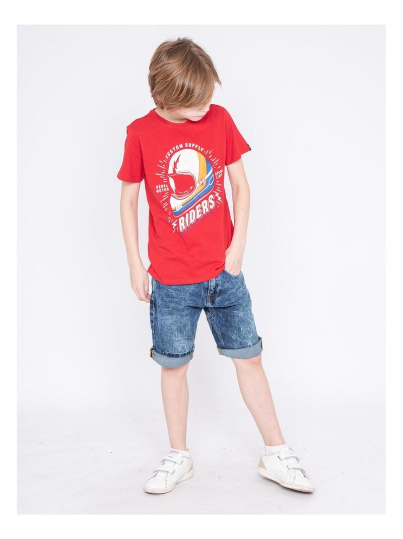 T-shirt col rond pur coton NOXOU-J Rouge - Kiabi