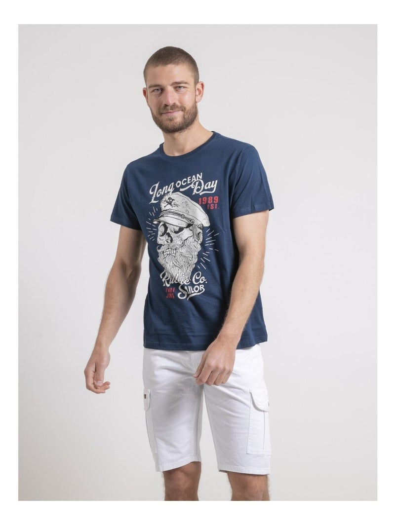 T-shirt col rond pur coton NUBENOIT Bleu - Kiabi