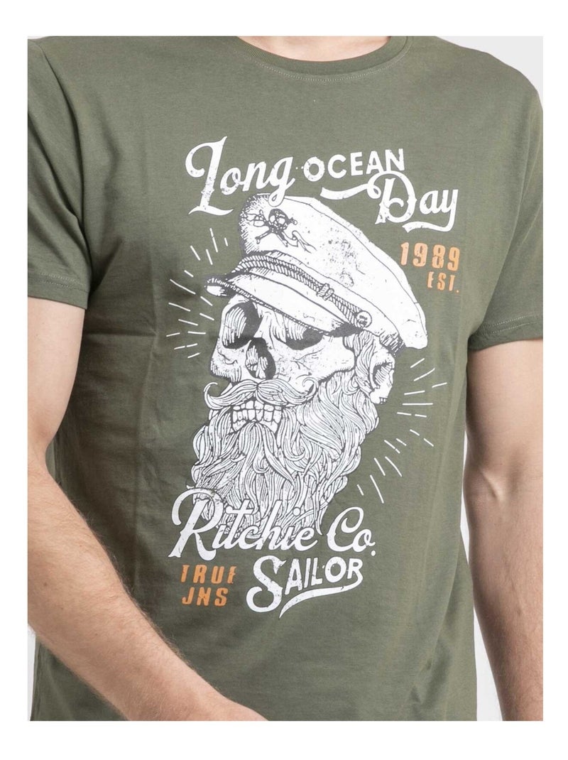 T-shirt col rond pur coton NUBENOIT Kaki - Kiabi