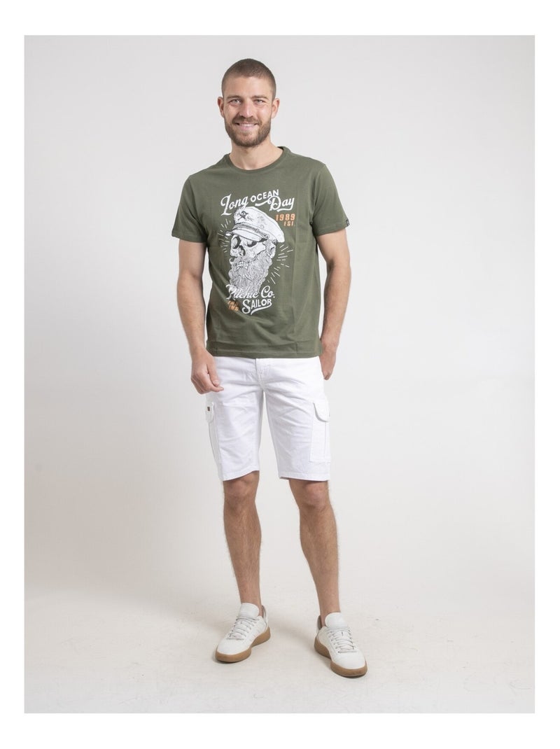 T-shirt col rond pur coton NUBENOIT Kaki - Kiabi