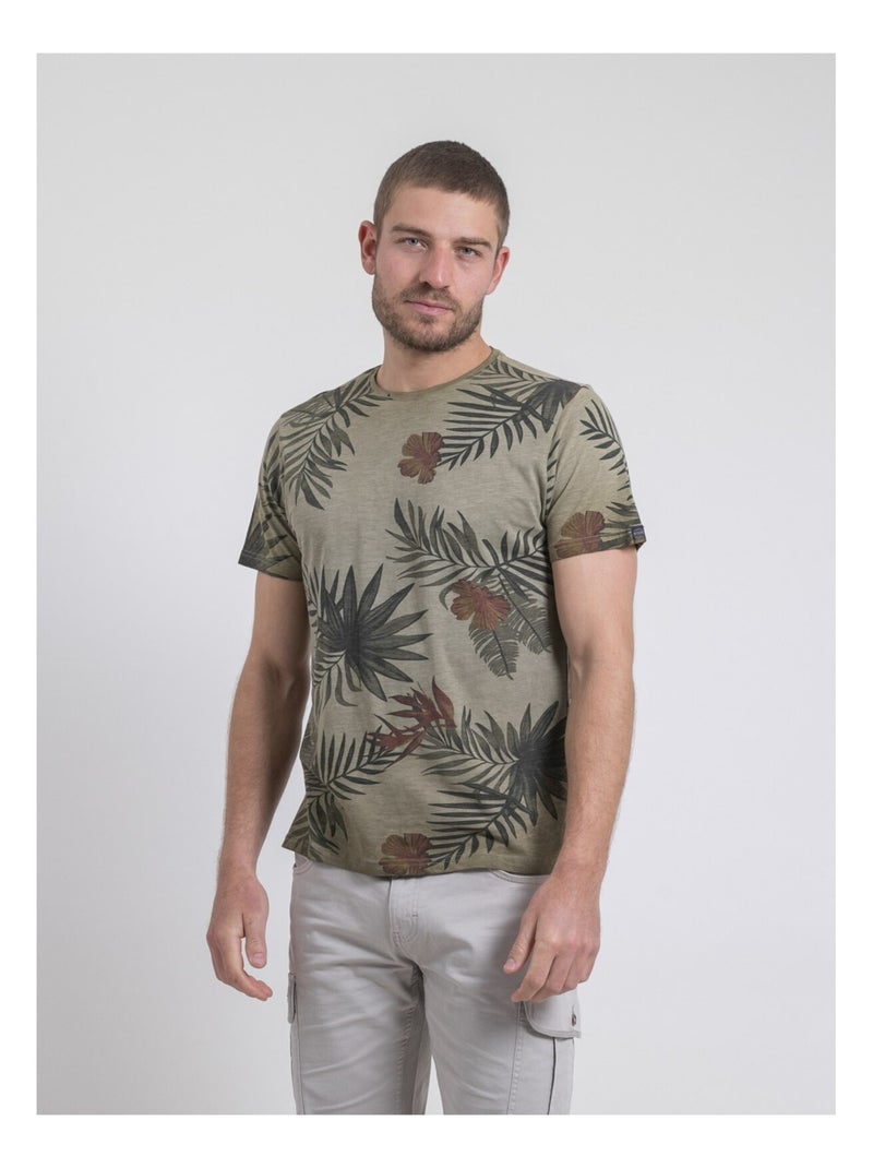 T-shirt col rond pur coton NULOGAN Kaki - Kiabi