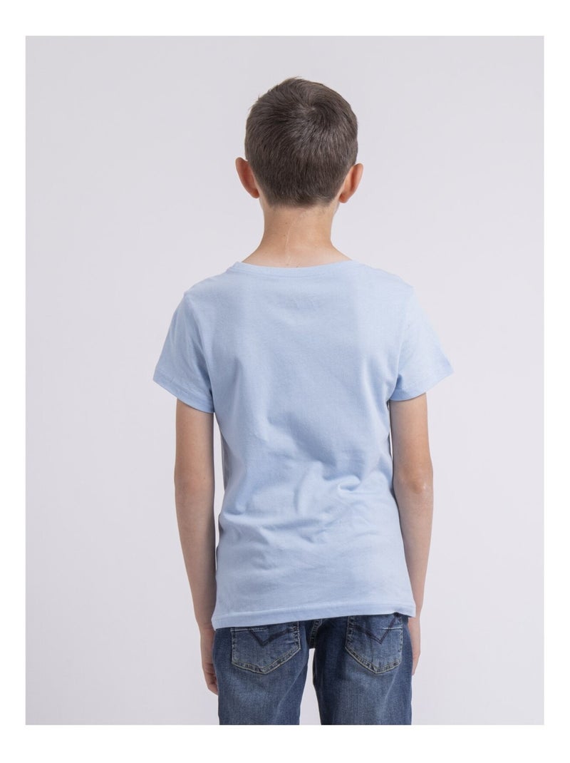 T shirt col rond pur coton NULRIK garçon Bleu ciel - Kiabi