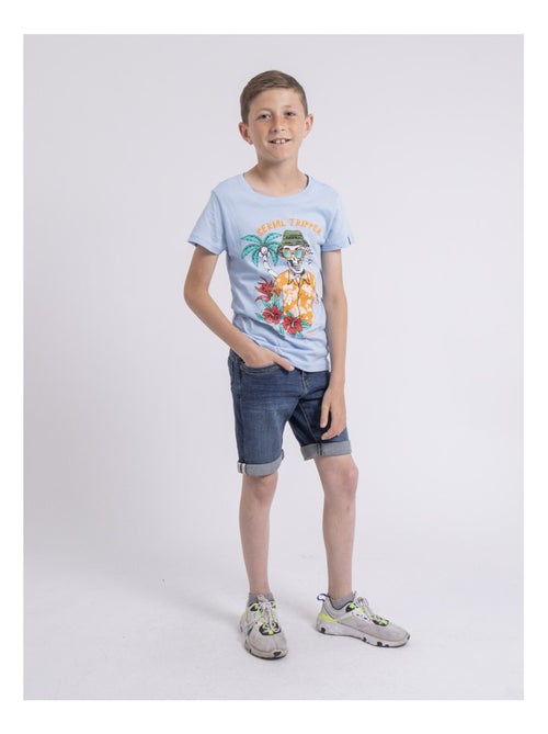 T shirt col rond pur coton NULRIK garçon - Kiabi