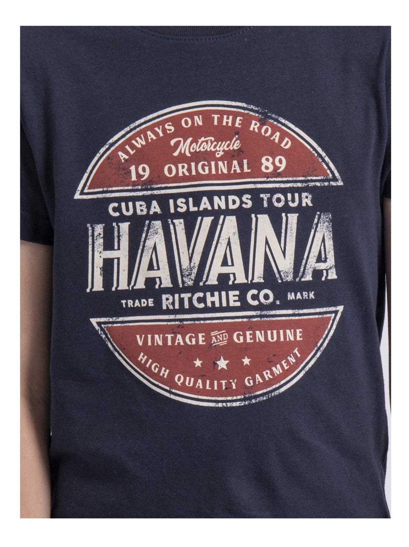 T-shirt col rond pur coton NUMATIS garçon Bleu marine - Kiabi