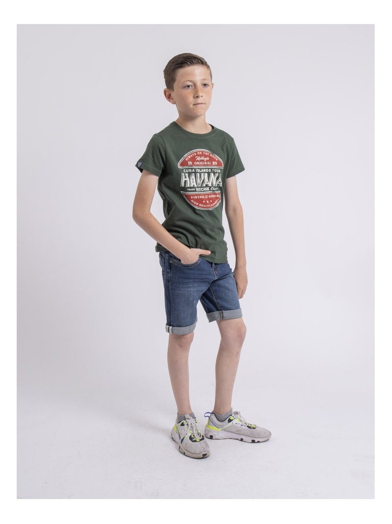 T-shirt col rond pur coton NUMATIS garçon Vert - Kiabi