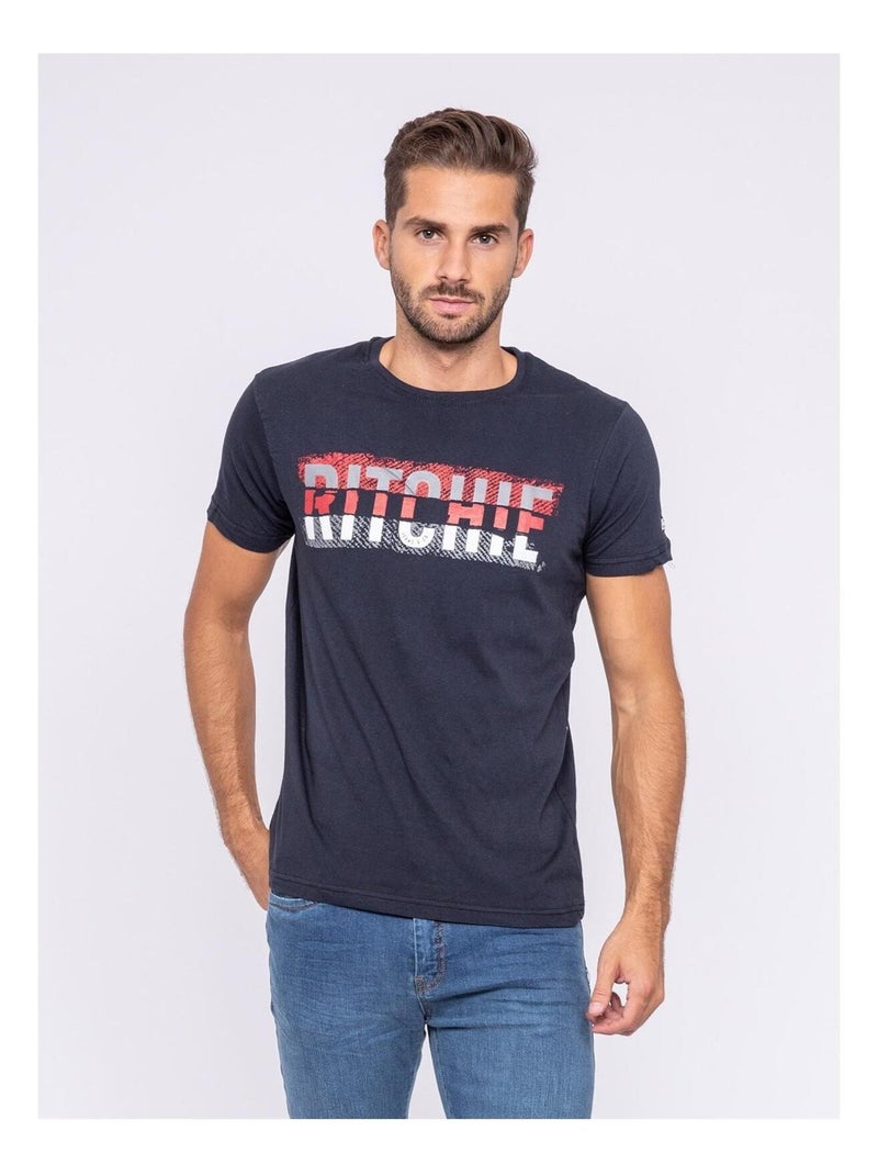 T-shirt col rond pur coton organique JOSH Bleu marine - Kiabi