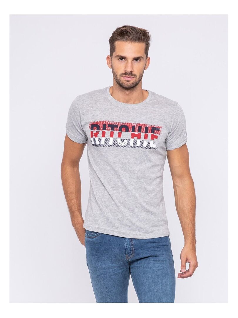 T-shirt col rond pur coton organique JOSH Gris chiné - Kiabi