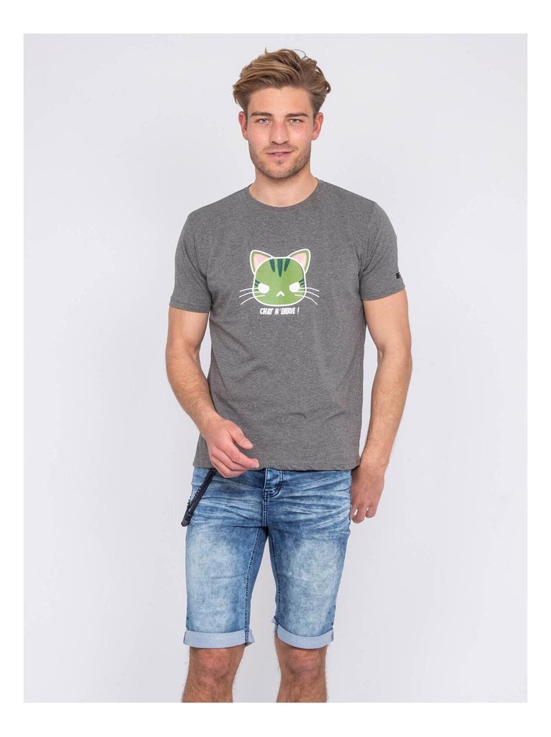 T-shirt col rond pur coton organique NAMANGA Gris foncé - Kiabi