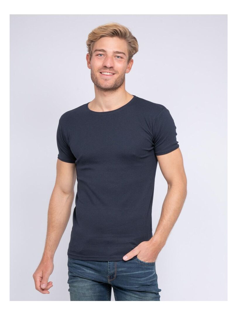T-shirt col rond pur coton organique WARRY Bleu marine - Kiabi