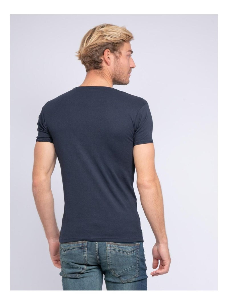 T-shirt col rond pur coton organique WARRY Bleu marine - Kiabi