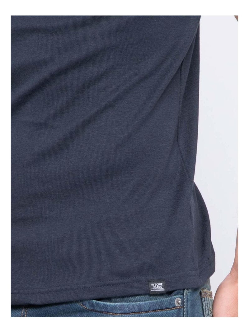 T-shirt col rond pur coton organique WARRY Bleu marine - Kiabi