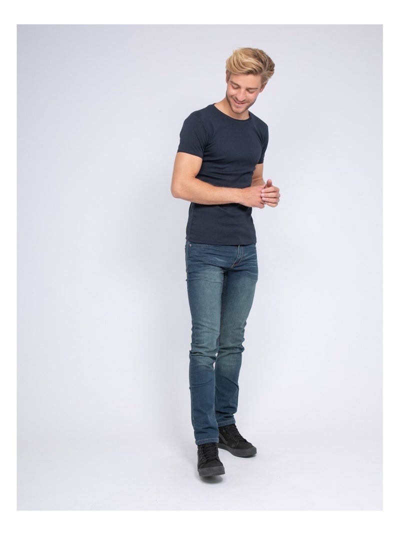 T-shirt col rond pur coton organique WARRY Bleu marine - Kiabi