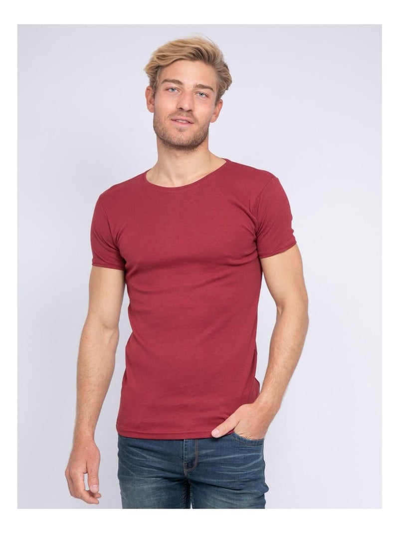 T-shirt col rond pur coton organique WARRY Bordeaux - Kiabi