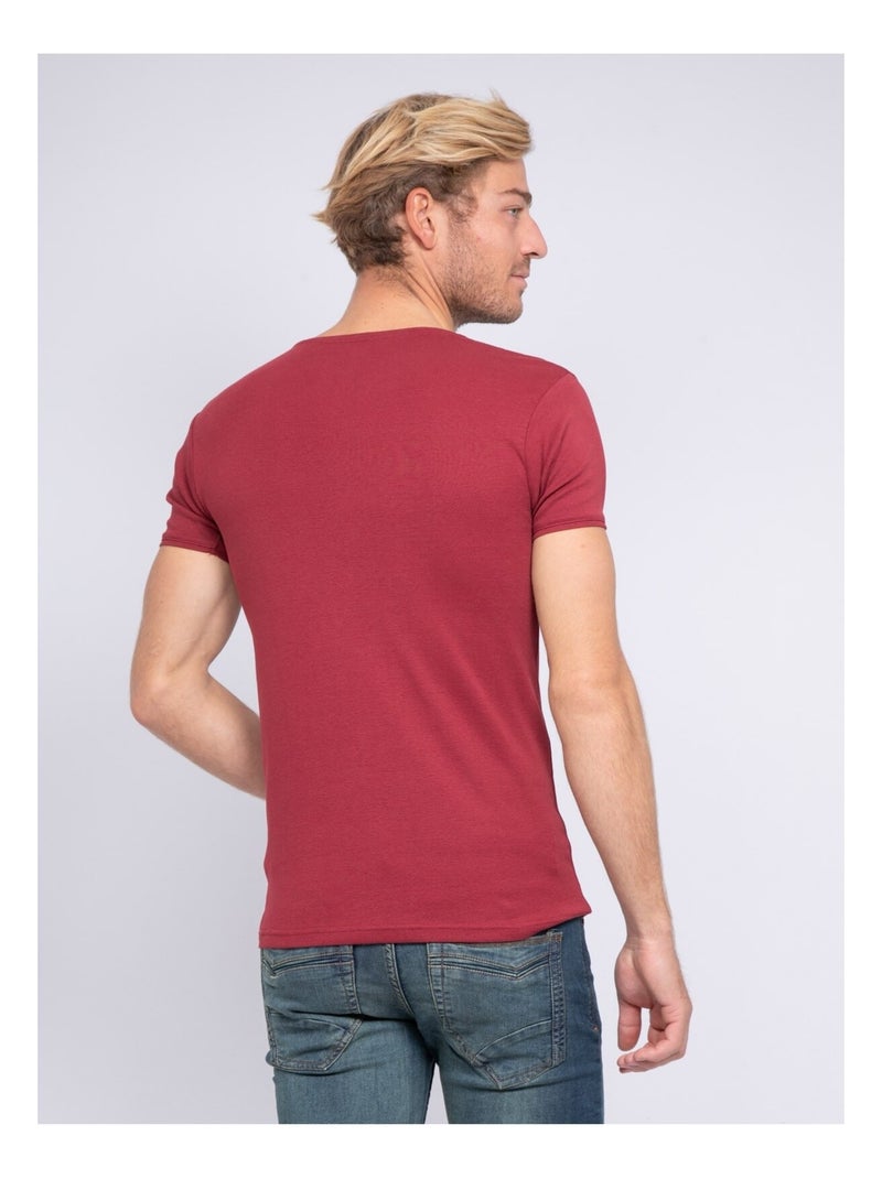 T-shirt col rond pur coton organique WARRY Bordeaux - Kiabi