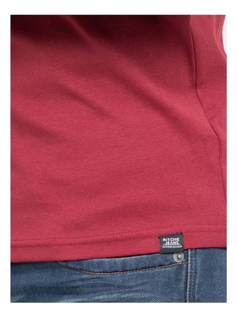 T-shirt col rond pur coton organique WARRY Bordeaux - Kiabi