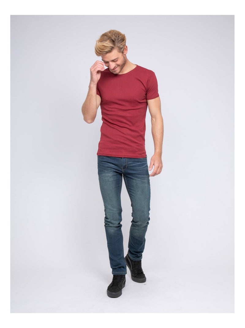 T-shirt col rond pur coton organique WARRY Bordeaux - Kiabi