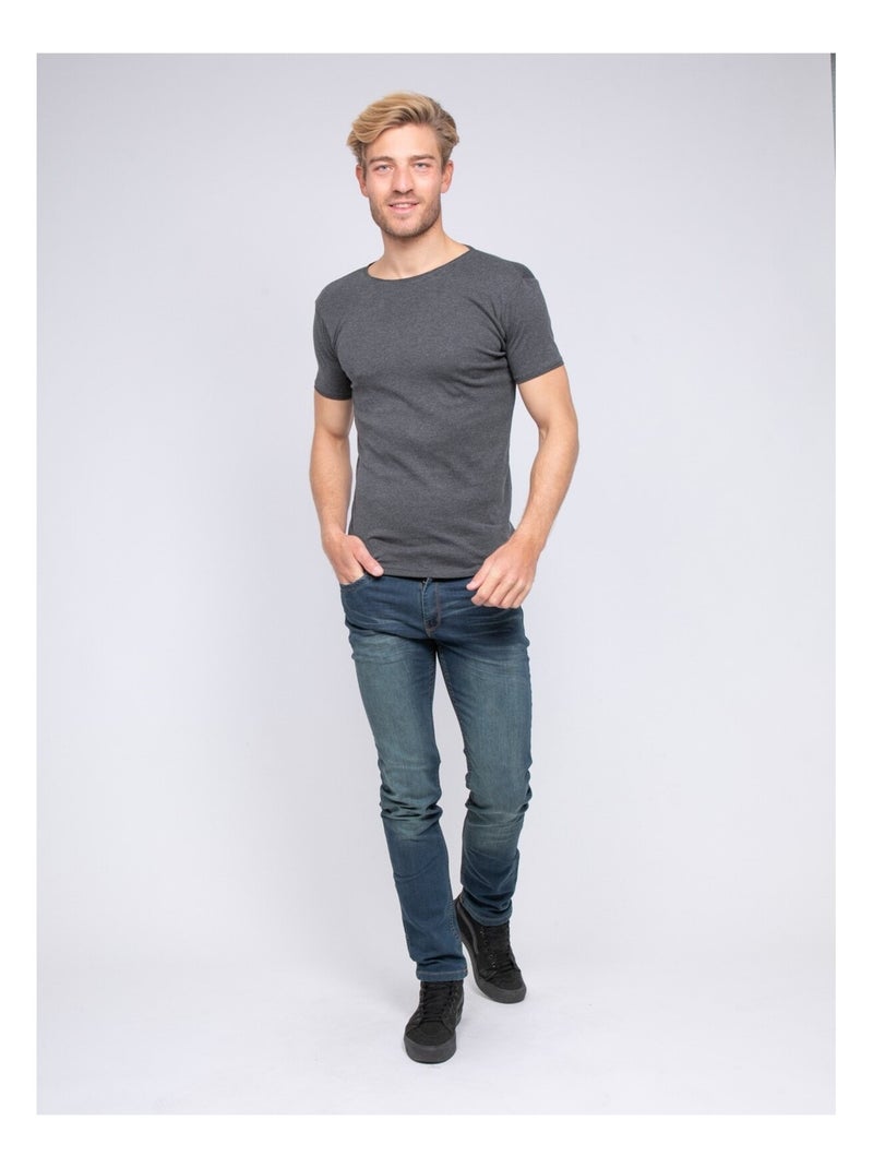 T-shirt col rond pur coton organique WARRY Gris foncé - Kiabi