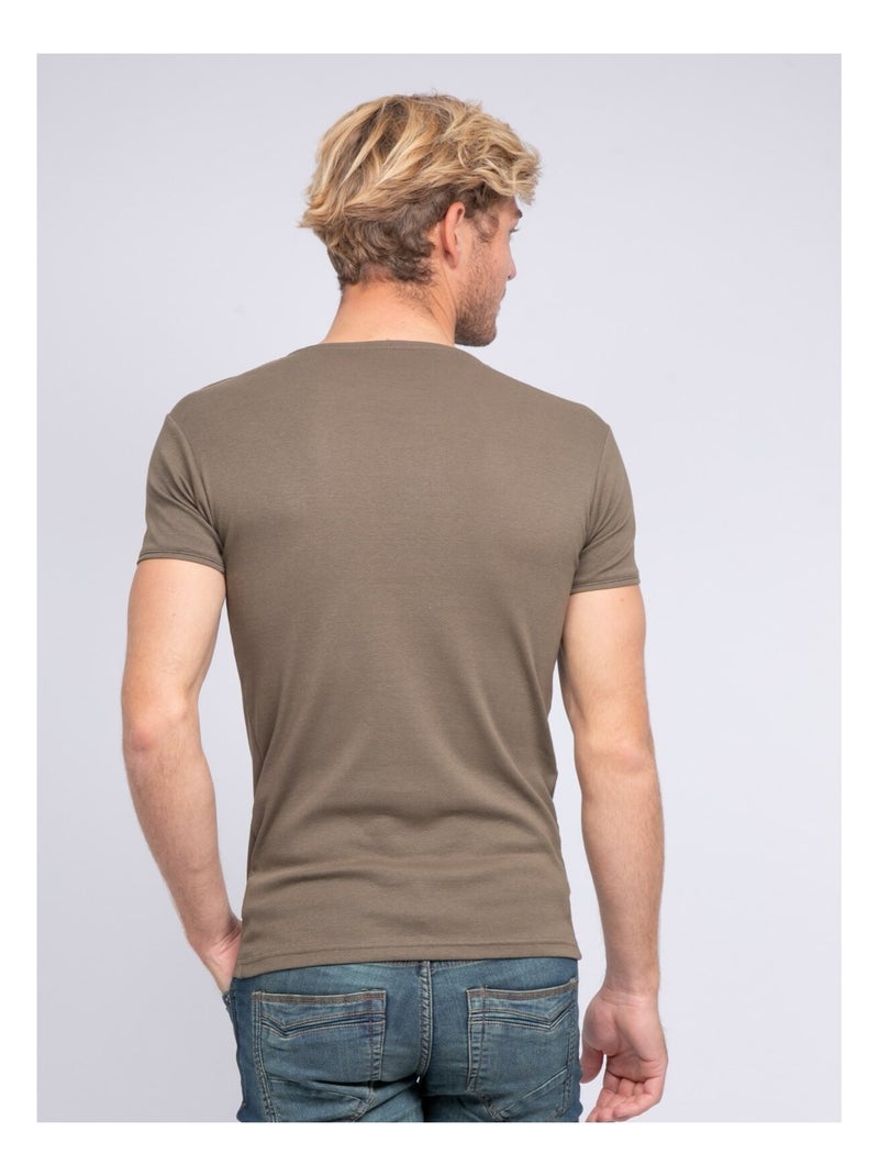 T-shirt col rond pur coton organique WARRY Kaki - Kiabi