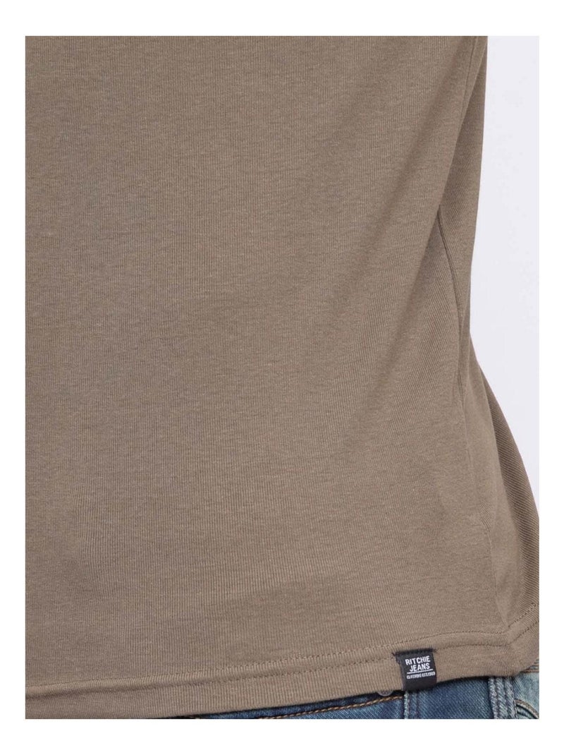 T-shirt col rond pur coton organique WARRY Kaki - Kiabi