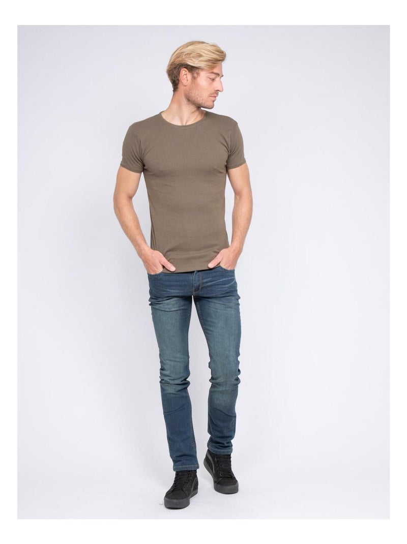 T-shirt col rond pur coton organique WARRY Kaki - Kiabi