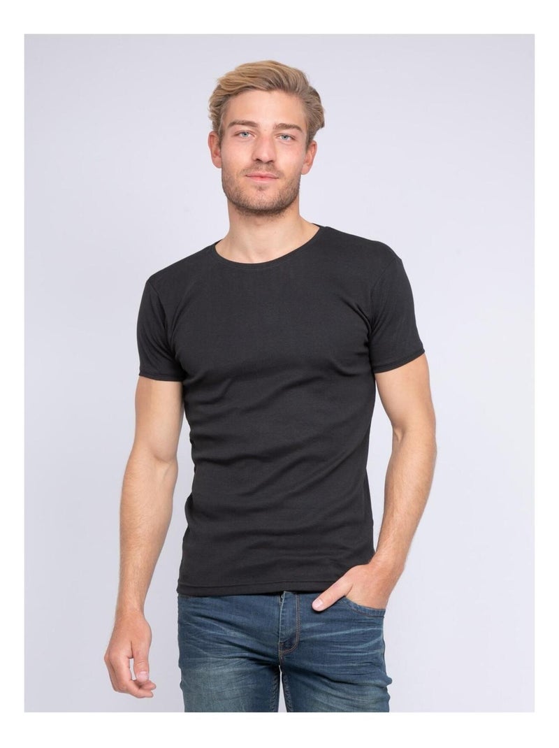 T-shirt col rond pur coton organique WARRY Noir - Kiabi