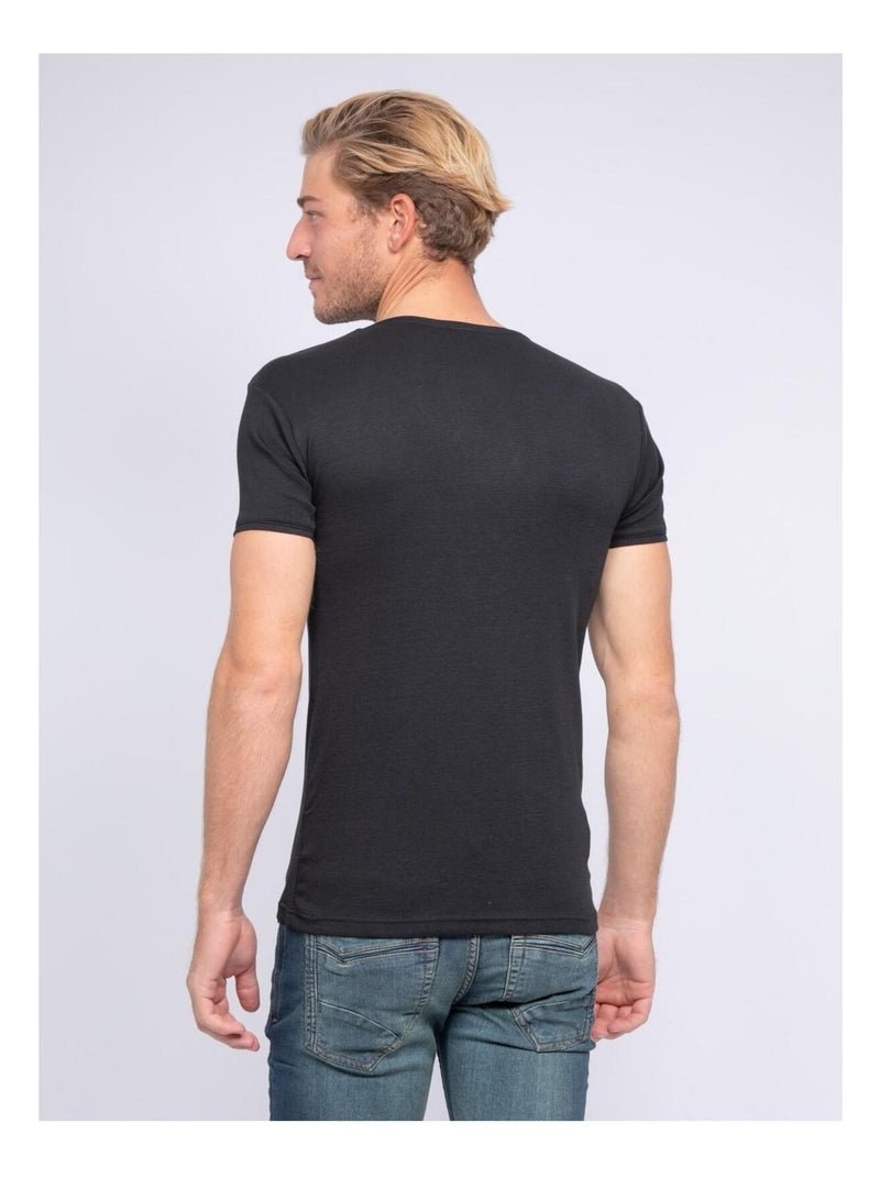 T-shirt col rond pur coton organique WARRY Noir - Kiabi