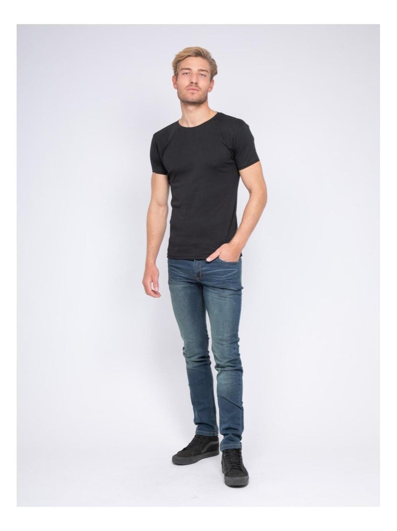 T-shirt col rond pur coton organique WARRY Noir - Kiabi