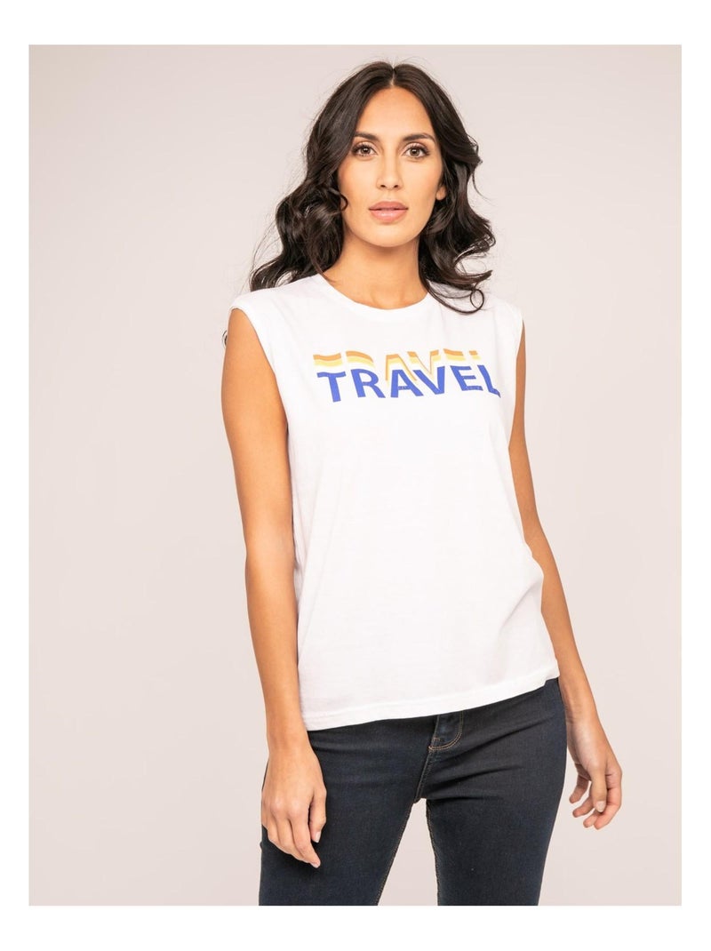 T-shirt col rond sans manches FLORIFOU Blanc - Kiabi