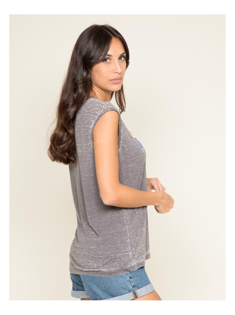 T-shirt col rond sans manches FLORIFOU Gris - Kiabi