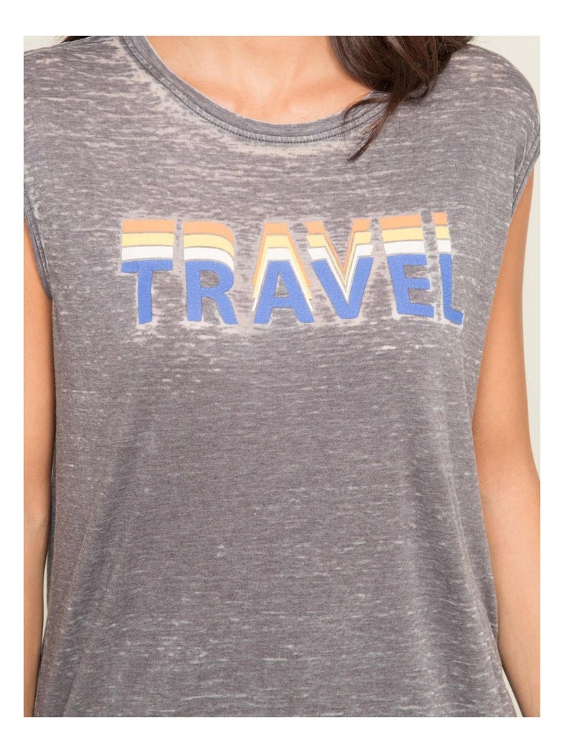 T-shirt col rond sans manches FLORIFOU Gris - Kiabi