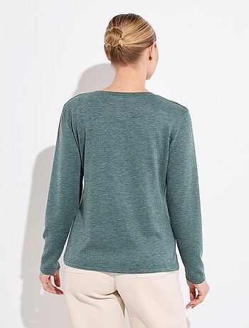 T-shirt col rond uni brodé manches longues