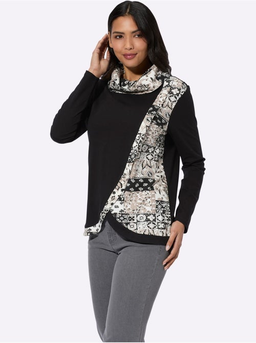T-shirt col roulé avec empiècements imprimés et manches longues - taille standard - moda vilona - Kiabi