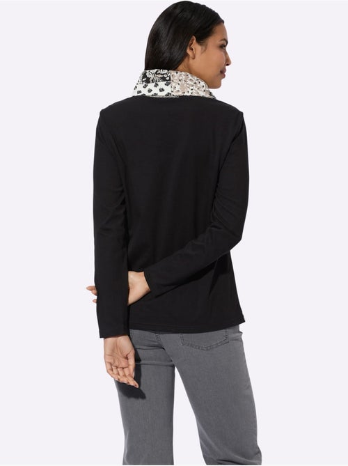 T-shirt col roulé avec empiècements imprimés et manches longues - taille standard - moda vilona - Kiabi
