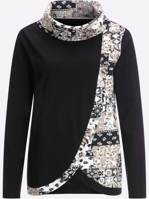 T-shirt col roulé avec empiècements imprimés et manches longues - taille standard - moda vilona - Kiabi