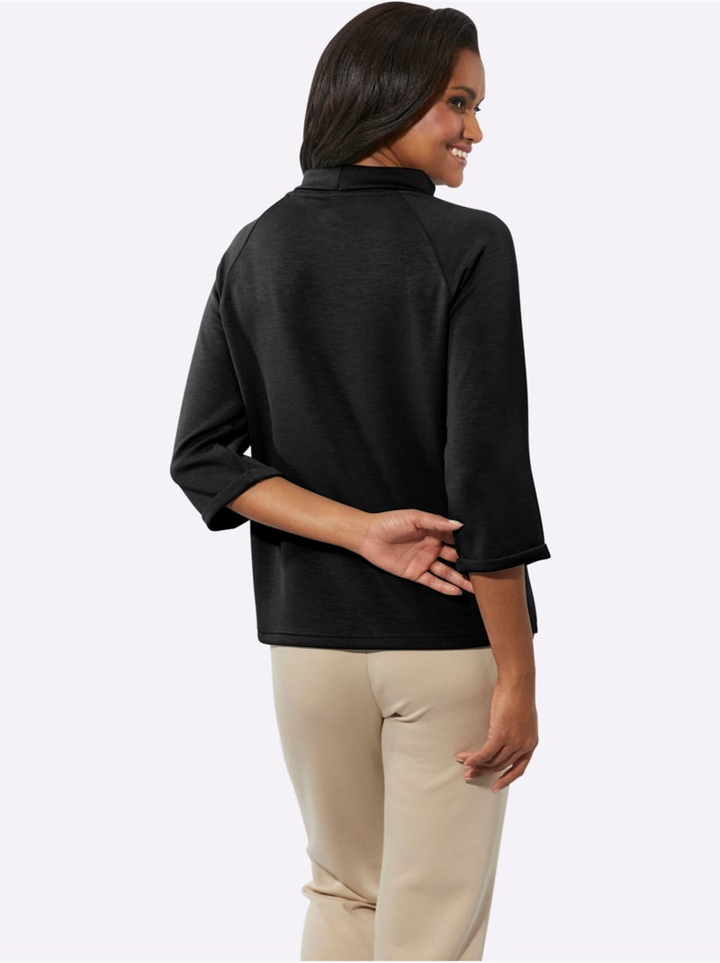 T-shirt col roulé avec manches 3/4 raglan et motifs décoratifs - taille standard - witt Noir - Kiabi