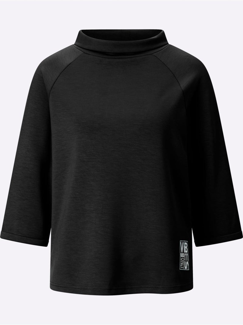 T-shirt col roulé avec manches 3/4 raglan et motifs décoratifs - taille standard - witt Noir - Kiabi