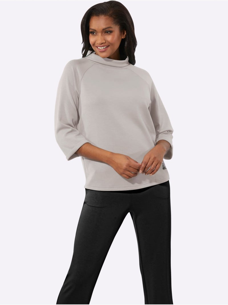 T-shirt col roulé avec motifs brillants et manches 3/4 - taille standard - witt Gris clair - Kiabi